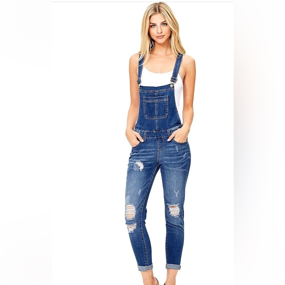 Wax Women's Juniors Ankle Length Skinny Leg Denim Overalls